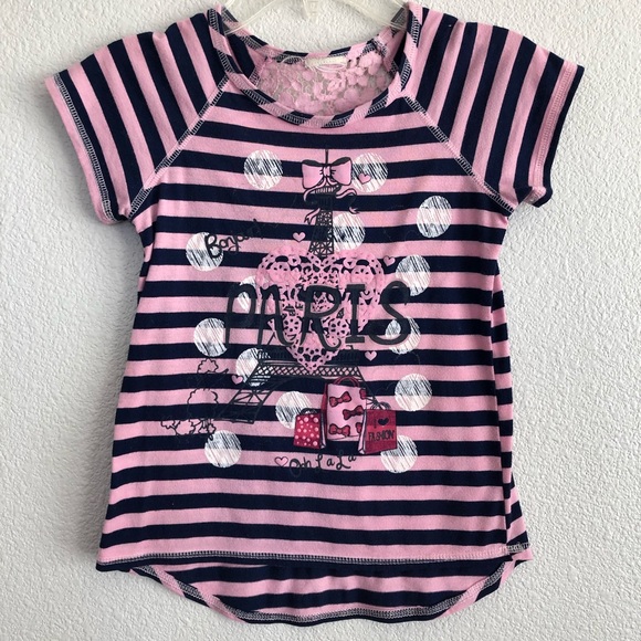 unknown Other - Striped Pink & Purple Graphic Top “Paris” Sz 6.